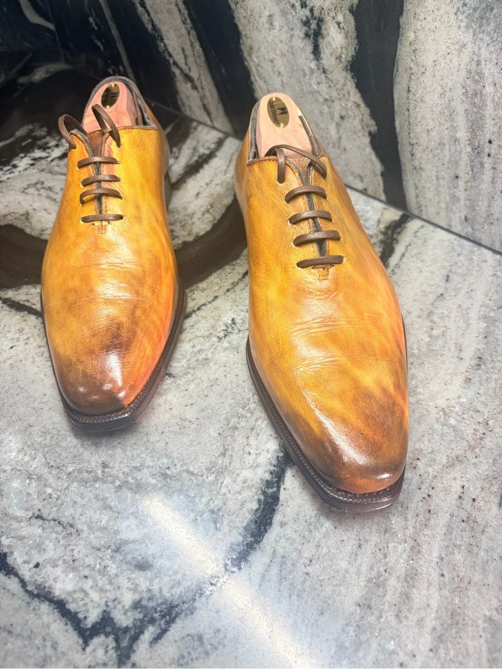 I Maschi Gold Men’s 42 Wholecut Oxford Shoes Italy Hand Patina Leather